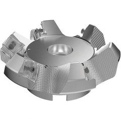 Seco - 4.92" Cut Diam, 1-1/2" Arbor Hole, 9mm Max Depth of Cut, 48° Indexable Chamfer & Angle Face Mill - 6 Inserts, Right Hand Cut, 6 Flutes, Through Coolant, Series R220.54 - Exact Tool & Supply