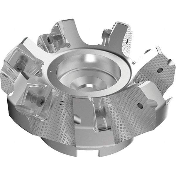 Seco - 100mm Cut Diam, 32mm Arbor Hole, 9mm Max Depth of Cut, 48° Indexable Chamfer & Angle Face Mill - 7 Inserts, 63 Insert, Right Hand Cut, 7 Flutes, Through Coolant, Series R220.54 - Exact Tool & Supply