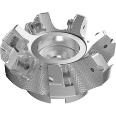 Seco - 100mm Cut Diam, 32mm Arbor Hole, 9mm Max Depth of Cut, 48° Indexable Chamfer & Angle Face Mill - 7 Inserts, 63 Insert, Right Hand Cut, 7 Flutes, Through Coolant, Series R220.54 - Exact Tool & Supply
