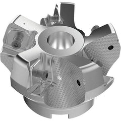 Seco - 80mm Cut Diam, 27mm Arbor Hole, 11mm Max Depth of Cut, 71° Indexable Chamfer & Angle Face Mill - 5 Inserts, 63 Insert, Right Hand Cut, 5 Flutes, Through Coolant, Series R220.56 - Exact Tool & Supply