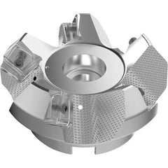 Seco - 3.94" Cut Diam, 1-1/2" Arbor Hole, 9mm Max Depth of Cut, 48° Indexable Chamfer & Angle Face Mill - 5 Inserts, Right Hand Cut, 5 Flutes, Through Coolant, Series R220.54 - Exact Tool & Supply
