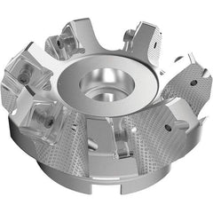 Seco - 3.94" Cut Diam, 1-1/2" Arbor Hole, 9mm Max Depth of Cut, 48° Indexable Chamfer & Angle Face Mill - 7 Inserts, Right Hand Cut, 7 Flutes, Through Coolant, Series R220.54 - Exact Tool & Supply