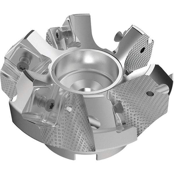 Seco - 80mm Cut Diam, 27mm Arbor Hole, 9mm Max Depth of Cut, 48° Indexable Chamfer & Angle Face Mill - 6 Inserts, 63 Insert, Right Hand Cut, 6 Flutes, Through Coolant, Series R220.54 - Exact Tool & Supply