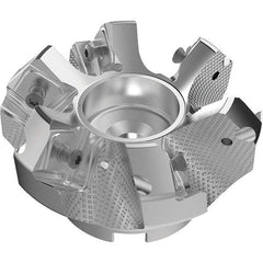 Seco - 80mm Cut Diam, 27mm Arbor Hole, 9mm Max Depth of Cut, 48° Indexable Chamfer & Angle Face Mill - 6 Inserts, 63 Insert, Right Hand Cut, 6 Flutes, Through Coolant, Series R220.54 - Exact Tool & Supply