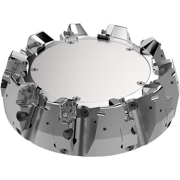 Seco - 200mm Cut Diam, 60mm Arbor Hole, 11mm Max Depth of Cut, 71° Indexable Chamfer & Angle Face Mill - 9 Inserts, 80 Insert, Right Hand Cut, 9 Flutes, Through Coolant, Series R220.56 - Exact Tool & Supply