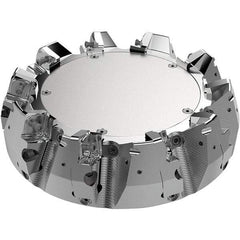 Seco - 200mm Cut Diam, 60mm Arbor Hole, 11mm Max Depth of Cut, 71° Indexable Chamfer & Angle Face Mill - 9 Inserts, 80 Insert, Right Hand Cut, 9 Flutes, Through Coolant, Series R220.56 - Exact Tool & Supply