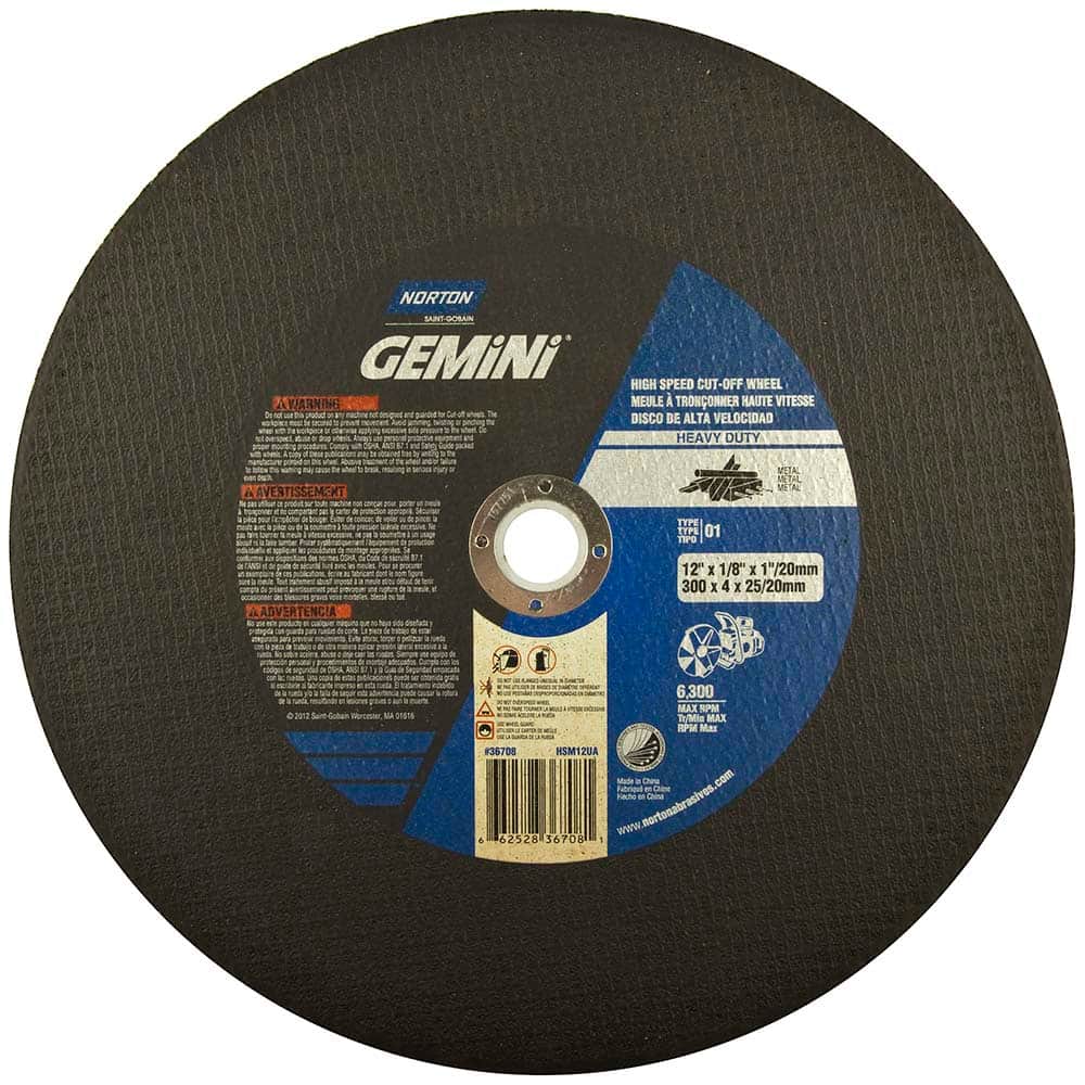 Norton - 12 x 1/8, 1" Hole 24 Grit Aluminum Oxide Cutoff Wheel - Exact Tool & Supply