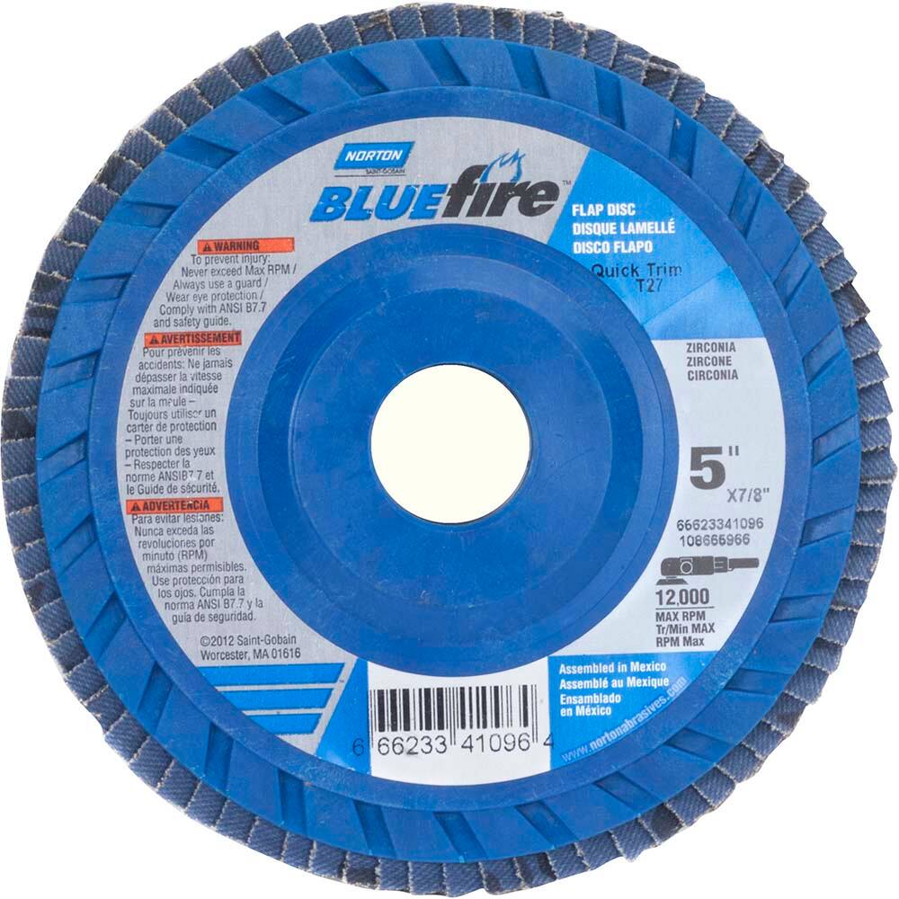 Norton - 5" 80 Grit 7/8" Center Hole Type 27 Zirconia Alumina Flap Disc - Exact Tool & Supply