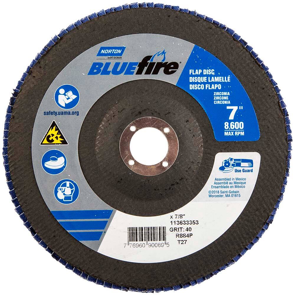 Norton - 7" 40 Grit 7/8" Center Hole Type 27 Zirconia Alumina Flap Disc - Exact Tool & Supply