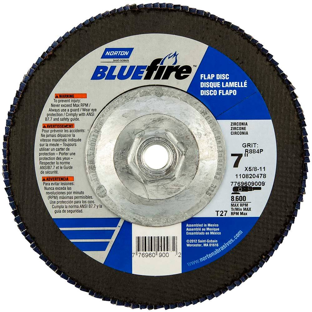 Norton - 7" 80 Grit 5/8-11 Center Hole Type 27 Zirconia Alumina Flap Disc - Exact Tool & Supply