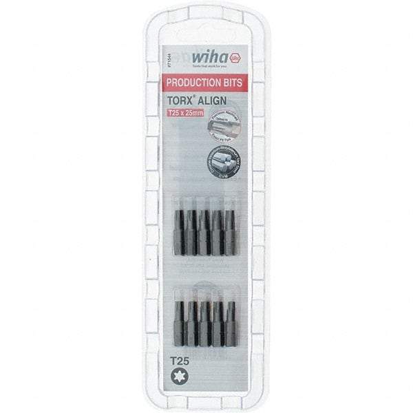 Wiha - 1/4" Drive T25 Torx Screwdriver Bit - 1" OAL, Insert Bit - Exact Tool & Supply