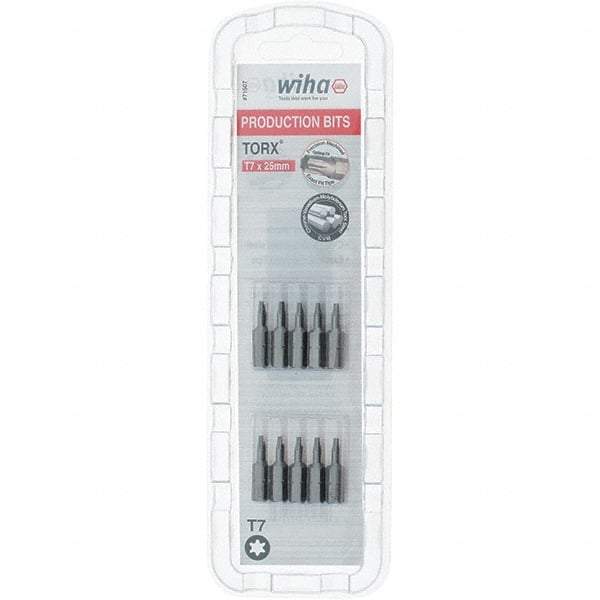 Wiha - 1/4" Drive T7 Torx Screwdriver Bit - 1" OAL, Insert Bit - Exact Tool & Supply