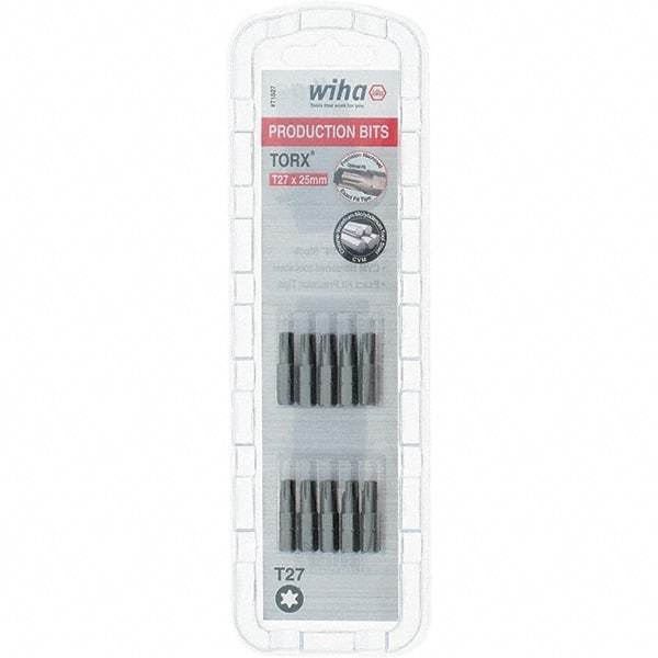 Wiha - 1/4" Drive T27 Torx Screwdriver Bit - 1" OAL, Insert Bit - Exact Tool & Supply