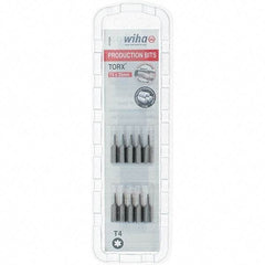 Wiha - 1/4" Drive T4 Torx Screwdriver Bit - 1" OAL, Insert Bit - Exact Tool & Supply