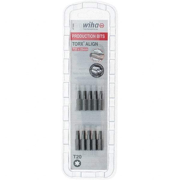 Wiha - 1/4" Drive T20 Torx Screwdriver Bit - 1" OAL, Insert Bit - Exact Tool & Supply