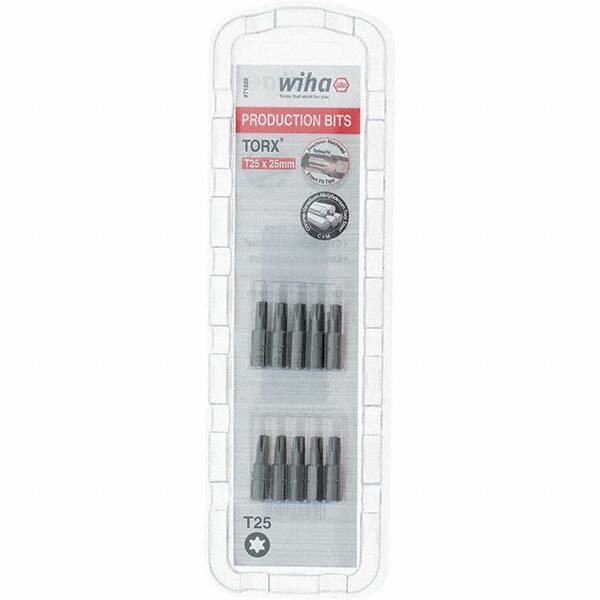 Wiha - 1/4" Drive T25 Torx Screwdriver Bit - 1" OAL, Insert Bit - Exact Tool & Supply