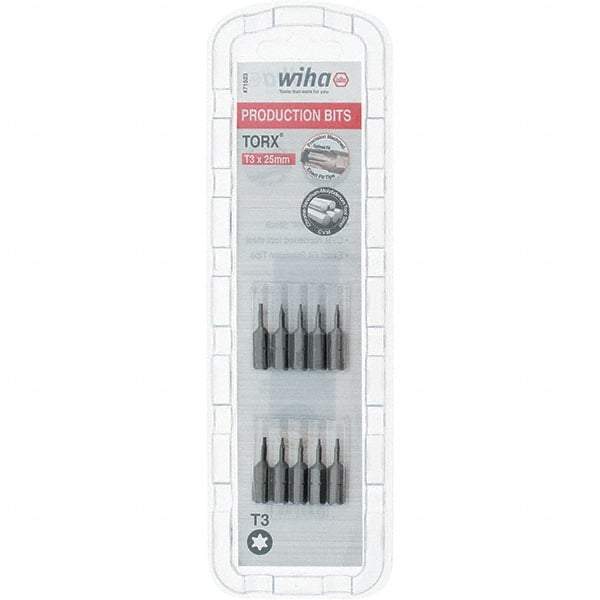 Wiha - 1/4" Drive T3 Torx Screwdriver Bit - 1" OAL, Insert Bit - Exact Tool & Supply