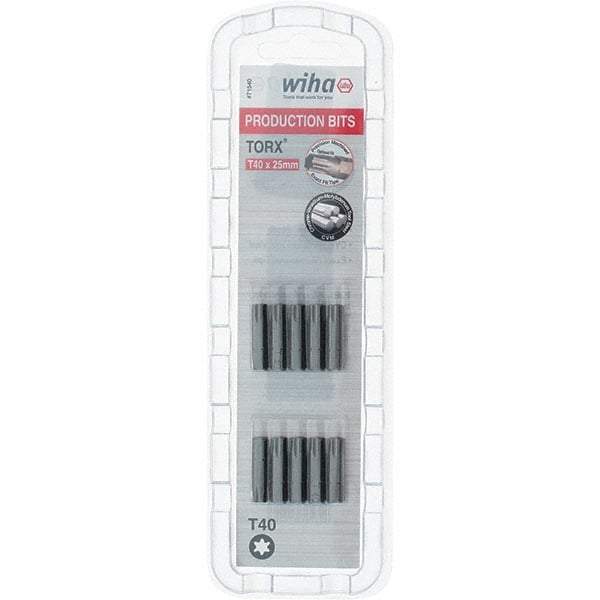 Wiha - 1/4" Drive T40 Torx Screwdriver Bit - 1" OAL, Insert Bit - Exact Tool & Supply