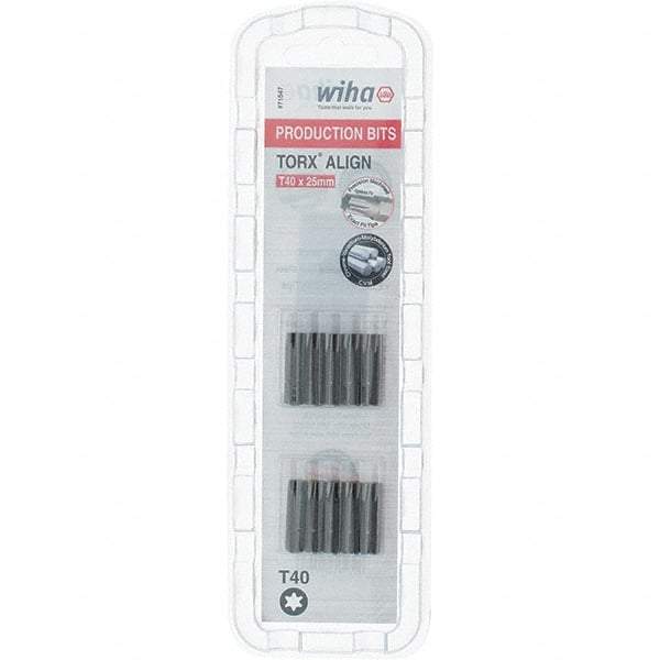 Wiha - 1/4" Drive T40 Torx Screwdriver Bit - 1" OAL, Insert Bit - Exact Tool & Supply