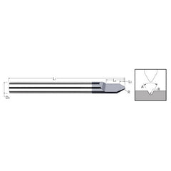 Engraving Cutters - 0.1250″ (1/8″) Shank Diameter × 0.0025″ Radius × 90° included Carbide Radius Engraver, 1 Flute, Amorphous Diamond Coated - Exact Tool & Supply