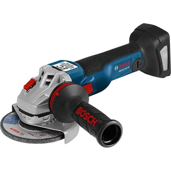 Bosch - 4-1/2" Wheel Diam, 9,000 RPM, Cordless Angle & Disc Grinder - 5/8-11 Spindle, 18 Volts, 6.3 Amps - Exact Tool & Supply