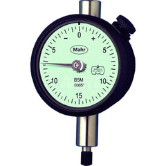 Mahr - Dial Drop Indicators; Maximum Measurement (Inch): 0.05 ; Maximum Measurement (mm): 1.27 ; Dial Graduation (mm): 0.0064 ; Dial Graduation (Decimal Inch): 0.000250 ; Dial Reading: 0-10-0 ; Dial Diameter (mm): 43.81 - Exact Tool & Supply