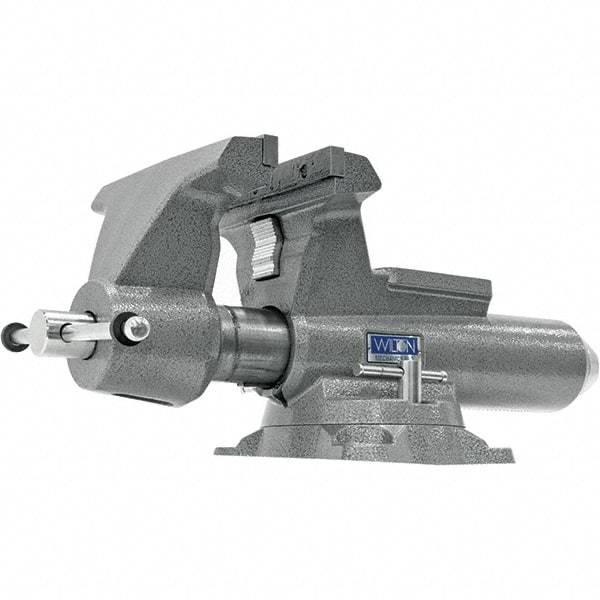 Wilton - 10" Jaw Width, 12" Opening Capacity, 5-1/4" Throat Depth, Iron Swivel Bench Vise - Double Lockdown Base Attachment, Anvil, 28-45/64" Long x 12-39/64" Wide x 11-51/64" High - Exact Tool & Supply