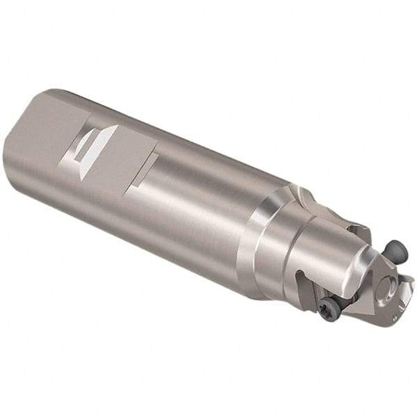 Seco - 1" Cut Diam, 12mm Max Depth of Cut, 1" Shank Diam, 4" OAL, Indexable Square Shoulder Slot Milling End Mill - LOEX12 Inserts, Weldon Shank, 90° Lead Angle, Through Coolant, Series 217.94-12 - Exact Tool & Supply