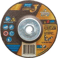 Norton - 24 Grit, 4-1/2" Wheel Diam, 1/8" Wheel Thickness, 5/8" Arbor Hole, Type 27 Depressed Center Wheel - Coarse Grade, Ceramic, Resinoid Bond, 13,580 Max RPM - Exact Tool & Supply