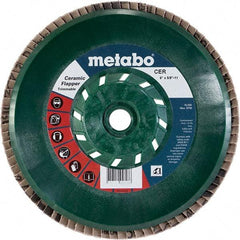 Metabo - 40 Grit, 6" Disc Diam, 5/8-11 Center Hole, Type 29 Ceramic Flap Disc - 10,200 Max RPM, Plastic Backing, Arbor Attaching System, Coated - Exact Tool & Supply