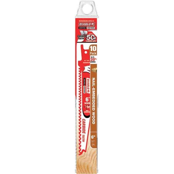Freud - 6" Long x 1" Thick, Carbide Reciprocating Saw Blade - Tapered Profile, 6 Carbide TPI, Toothed Edge, Tang Shank - Exact Tool & Supply
