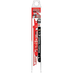 Freud - 6" Long x 1" Thick, Carbide Reciprocating Saw Blade - Tapered Profile, 9 TPI, Toothed Edge, Tang Shank - Exact Tool & Supply