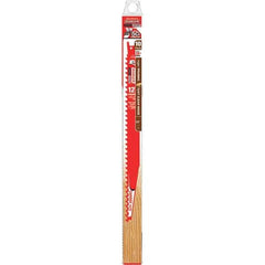 Freud - 12" Long x 1" Thick, Carbide Reciprocating Saw Blade - Tapered Profile, 3 Carbide TPI, Toothed Edge, Tang Shank - Exact Tool & Supply