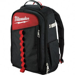 Milwaukee Tool - 22 Pocket Black & Red Ballistic Nylon Backpack Tool Bag - 11" Wide x 7-7/8" Deep x 19-5/8" High - Exact Tool & Supply