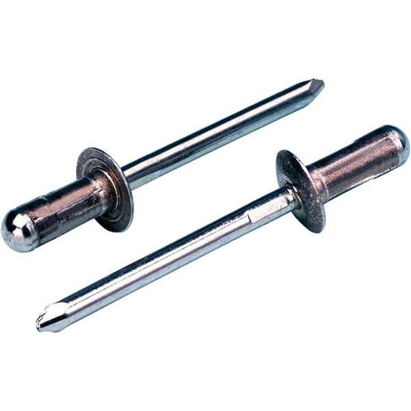 STANLEY Engineered Fastening - Size 6 Dome Head Aluminum Open End Blind Rivet - Steel Mandrel, 0.063" to 0.248" Grip, 3/16" Head Diam, 0.1929" to 0.198" Hole Diam, 2.832" Body Diam - Exact Tool & Supply