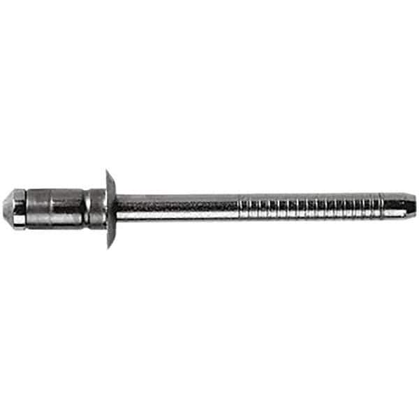 STANLEY Engineered Fastening - Size 6 Dome Head Stainless Steel Open End Blind Rivet - Steel Mandrel, 0.0591" to 0.1378" Grip, 3/16" Head Diam, 0.1929" to 0.2008" Hole Diam, 3.2" Body Diam - Exact Tool & Supply