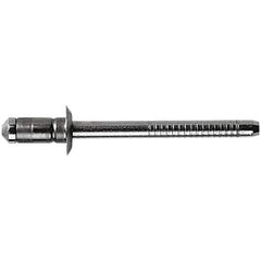 STANLEY Engineered Fastening - Size 6 Dome Head Stainless Steel Open End Blind Rivet - Steel Mandrel, 0.0591" to 0.1378" Grip, 3/16" Head Diam, 0.1929" to 0.2008" Hole Diam, 3.2" Body Diam - Exact Tool & Supply