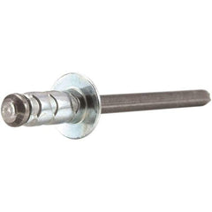 STANLEY Engineered Fastening - Size 4 Large Flange Head Aluminum Open End Blind Rivet - Steel Mandrel, 0.157" to 0.312" Grip, 1/8" Head Diam, 0.129" to 0.142" Hole Diam, 0.078" Body Diam - Exact Tool & Supply