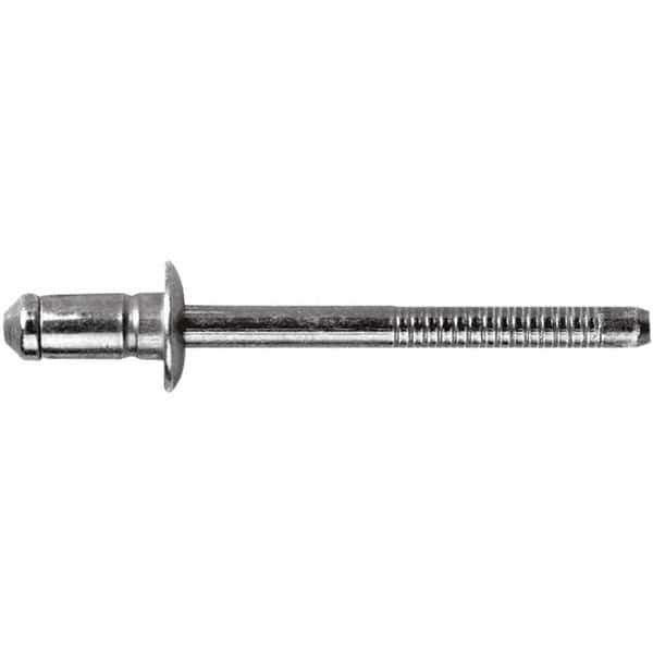 STANLEY Engineered Fastening - Size 6 Dome Head Steel Open End Blind Rivet - Steel Mandrel, 0.0591" to 0.1378" Grip, 3/16" Head Diam, 0.1929" to 0.2008" Hole Diam, 3.2" Body Diam - Exact Tool & Supply