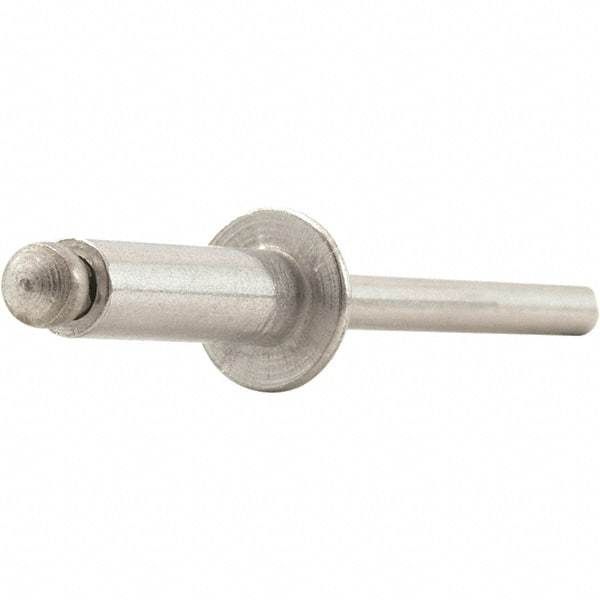 STANLEY Engineered Fastening - Size 4 Dome Head Aluminum Open End Blind Rivet - Steel Mandrel, 0.376" to 1/2" Grip, 1/8" Head Diam, 0.129" to 0.133" Hole Diam, 0.078" Body Diam - Exact Tool & Supply