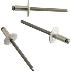 STANLEY Engineered Fastening - Size 6 Dome Head Aluminum Open End Blind Rivet - Aluminum Mandrel, 0.376" to 1/2" Grip, 3/16" Head Diam, 0.192" to 0.196" Hole Diam, 0.116" Body Diam - Exact Tool & Supply