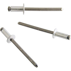 STANLEY Engineered Fastening - Size 6 Dome Head Aluminum Open End Blind Rivet - Aluminum Mandrel, 0.501" to 5/8" Grip, 3/16" Head Diam, 0.192" to 0.196" Hole Diam, 0.116" Body Diam - Exact Tool & Supply