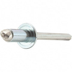 STANLEY Engineered Fastening - Size 6 Dome Head Steel Open End Blind Rivet - Steel Mandrel, 0.501" to 5/8" Grip, 3/16" Head Diam, 0.192" to 0.196" Hole Diam, 0.116" Body Diam - Exact Tool & Supply