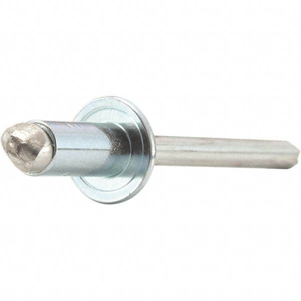 STANLEY Engineered Fastening - Size 6 Large Flange Head Steel Open End Blind Rivet - Steel Mandrel, 0.251" to 3/8" Grip, 3/16" Head Diam, 0.192" to 0.196" Hole Diam, 0.116" Body Diam - Exact Tool & Supply