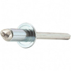 STANLEY Engineered Fastening - Size 6 Dome Head Steel Open End Blind Rivet - Steel Mandrel, 0.031" to 1/8" Grip, 3/16" Head Diam, 0.192" to 0.196" Hole Diam, 0.116" Body Diam - Exact Tool & Supply