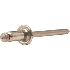 STANLEY Engineered Fastening - Size 5 Dome Head Stainless Steel Open End Blind Rivet - Steel Mandrel, 0.188" to 1/4" Grip, 5/32" Head Diam, 0.16" to 0.164" Hole Diam, 0.097" Body Diam - Exact Tool & Supply