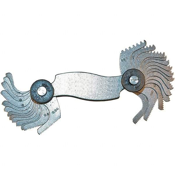 Mitutoyo - Screw Pitch Gages Threads per Inch Range: 8 - 28 Pitch Range (mm): 0.25-2.50 - Exact Tool & Supply