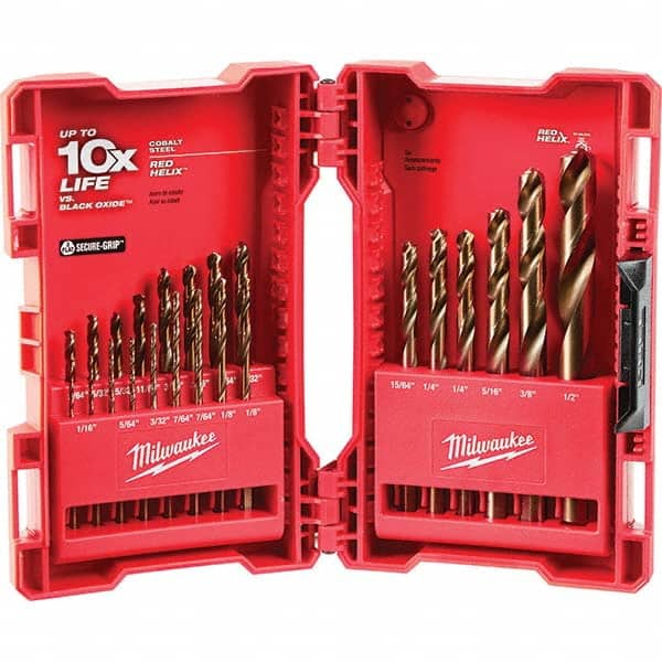 Milwaukee Tool - Drill Bit Sets; System of Measurement: Inch ; Drill Bit Material: Cobalt ; Drill Bit Set Type: Twist Drill Bits ; Minimum Drill Bit Size (Inch): 1/16 ; Maximum Drill Bit Size (Inch): 1/2 ; Drill Point Angle: 135 - Exact Tool & Supply
