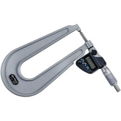 Mitutoyo - 0 to 1" Range, 0.00005" Resolution, Deep Throat IP65 Electronic Outside Micrometer - 0.0002" Accuracy, Ratchet Stop Thimble, Carbide-Tipped Face, SR44 Battery - Exact Tool & Supply