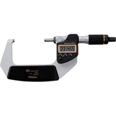 Mitutoyo - 2 to 3" Range, 0.00005" Resolution, Quantumike Throat IP65 Electronic Outside Micrometer - 0.0001" Accuracy, Ratchet Stop Thimble, Carbide-Tipped Face, SR44 Battery - Exact Tool & Supply